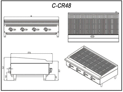 Migali C-CR48 48" Countertop Gas Lava Rock Charbroiler w/ (4) Burners, 140.000 BTU