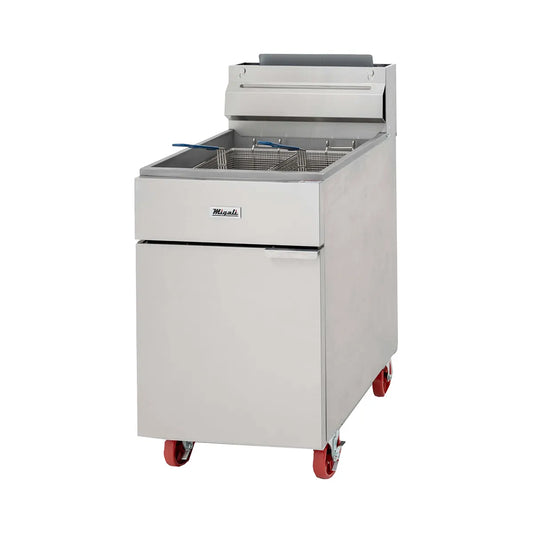 Migali C-F75-NG 21″ Floor Model Natural Gas Full Pot Fryer – 150,000 BTU (5 Burners)