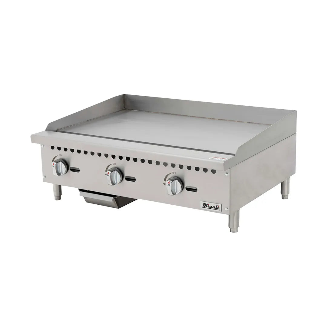 Migali C-G36 36" Countertop Manual Gas Griddle, 3/4" Smooth Steel Plate, 90.000 BTU