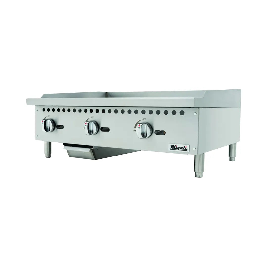 Migali C-G36 36" Countertop Manual Gas Griddle, 3/4" Smooth Steel Plate, 90.000 BTU
