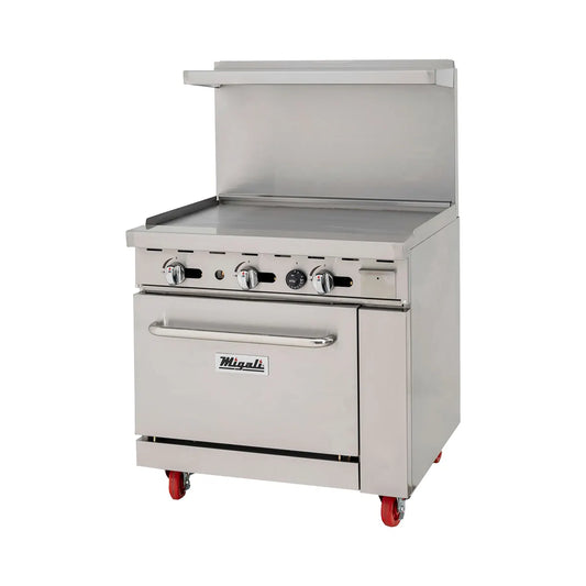 Migali C-RO-36G-LP 36" LP Gas Restaurant Range w/ 36" Full Griddle, Standard Oven, 102.000 BTU