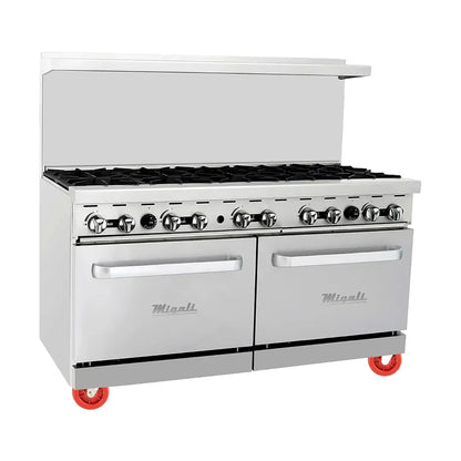 Migali C-RO10B-NG 60″ Natural Gas Restaurant Range w/ (10) Burners &amp; (2) Standard Ovens – 284,000 BTU
