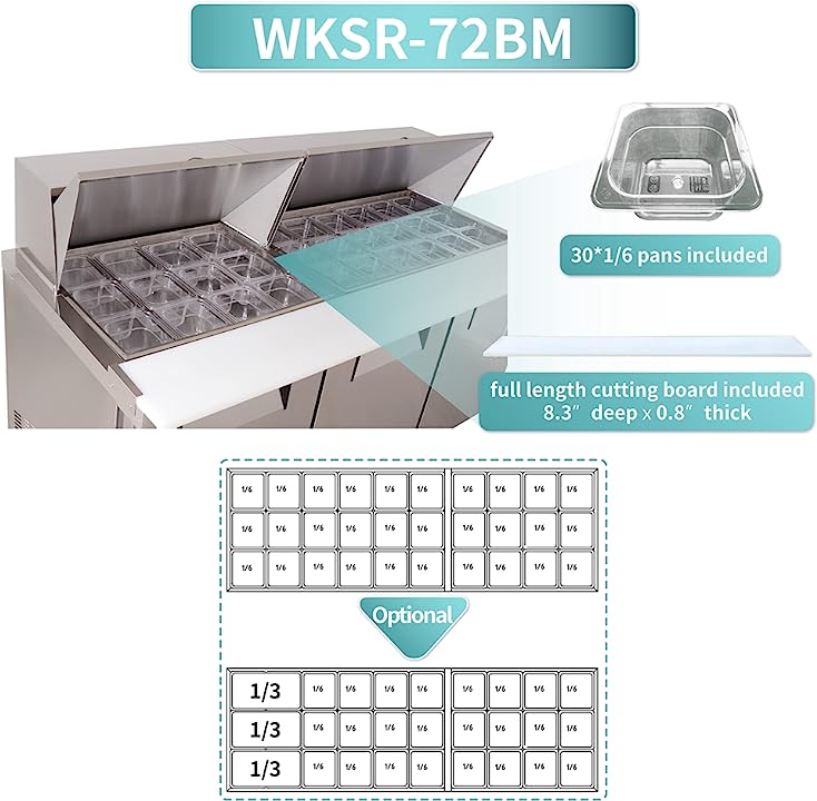 WESTLAKE Commercial Mega Top Prep Table 72" 3-Door 20 Cu.ft Stainless Steel | Embraco ETL Sandwich Salad Refrigerator for Restaurant