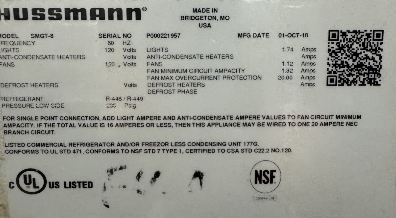 Hussmann meat case 16 ft run Gravity coil for Red Meat