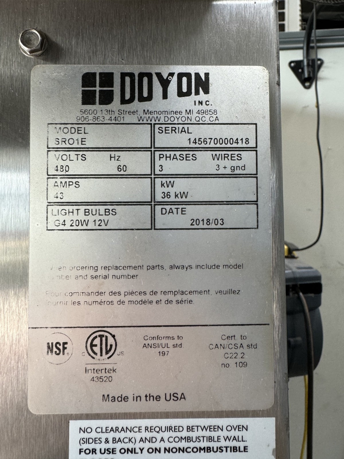 Doyon single rack electric oven 2018 mint conditions 480V 3Phase rotary rack