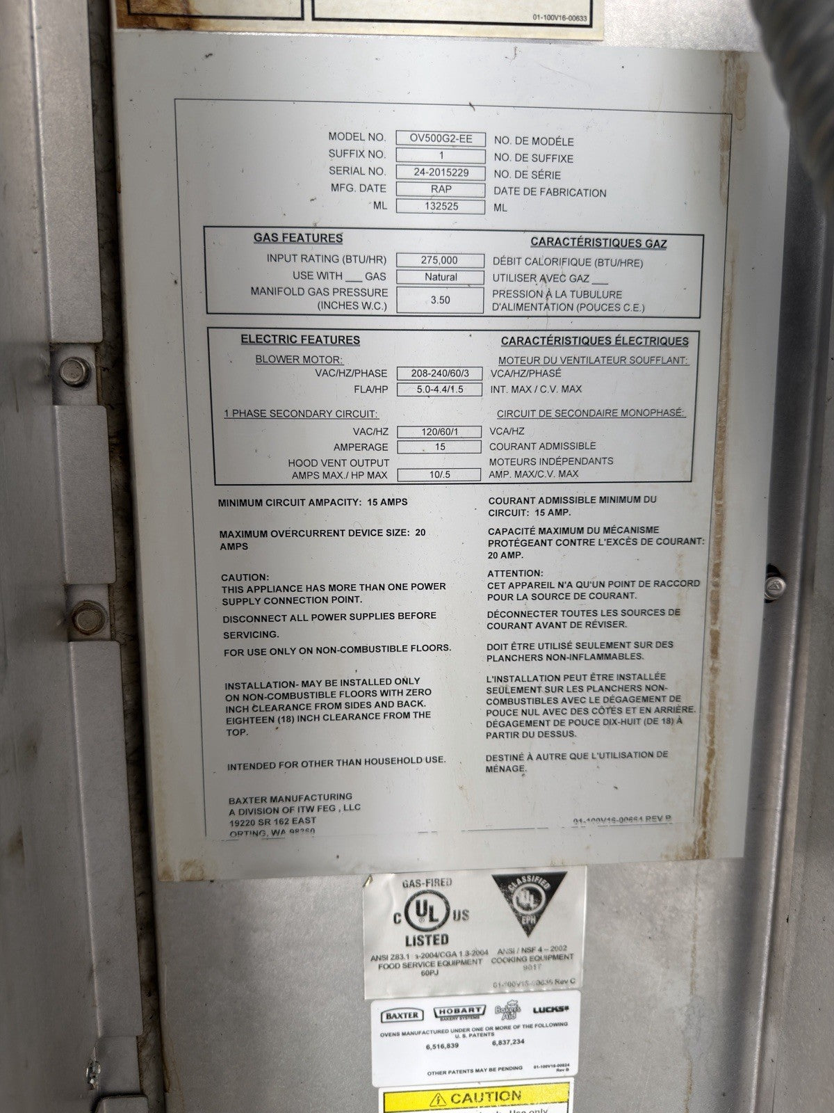 Used 2014 Baxter OV500G2-EE Double Rack Natural Gas Rotating Oven – 208–240V 3 Phase