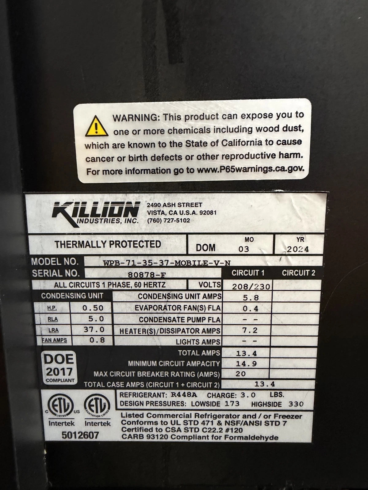 Killion WPB mobile refrigerated display equipment