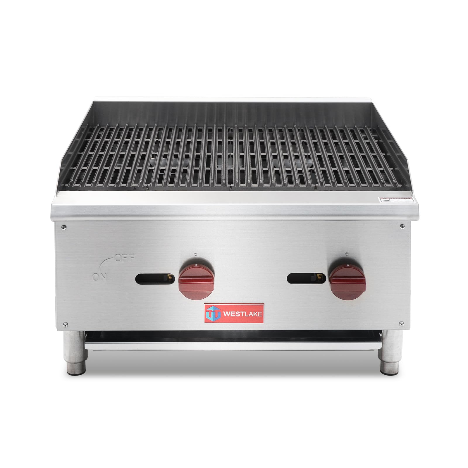 Commercial Charbroiler, WESTLAKE 24" Gas Countertop Radiant Charbroiler 2 Burner Char Broiler- 60,000 BTU