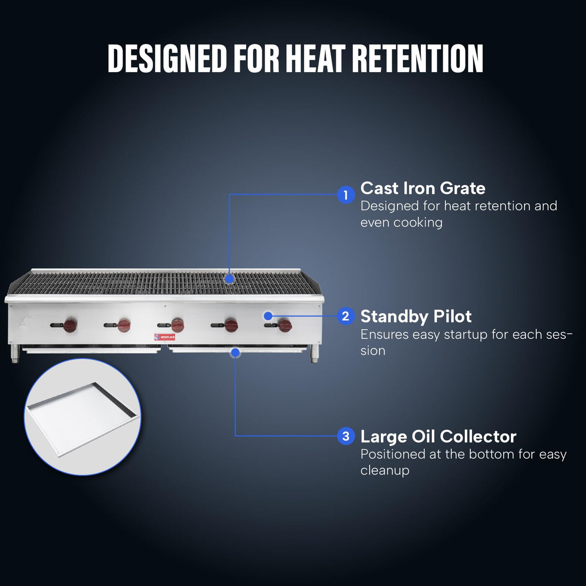 Commercial Charbroiler, WESTLAKE 60" Gas Countertop Radiant Charbroiler 5 Burner Char Broiler - 150,000 BTU