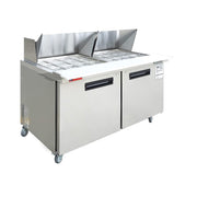 WESTLAKE Commercial Mega Top Prep Table 60" 2-Door 16.4 Cu.ft Stainless Steel | Cubigel ETL Sandwich Salad Refrigerator for Restaurant