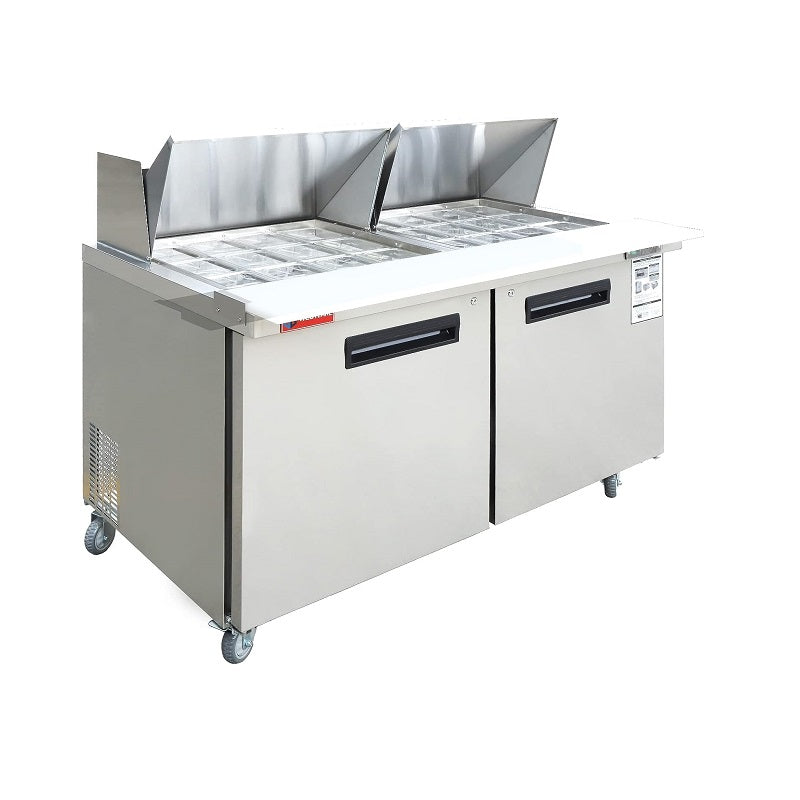 WESTLAKE Commercial Mega Top Prep Table 60" 2-Door 16.4 Cu.ft Stainless Steel | Cubigel ETL Sandwich Salad Refrigerator for Restaurant