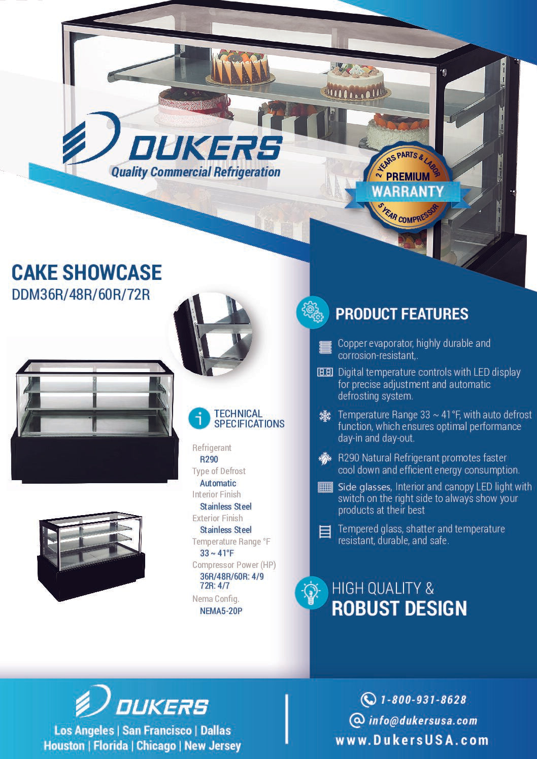 DDM36R – Straight Glass 36″ Cake Showcase