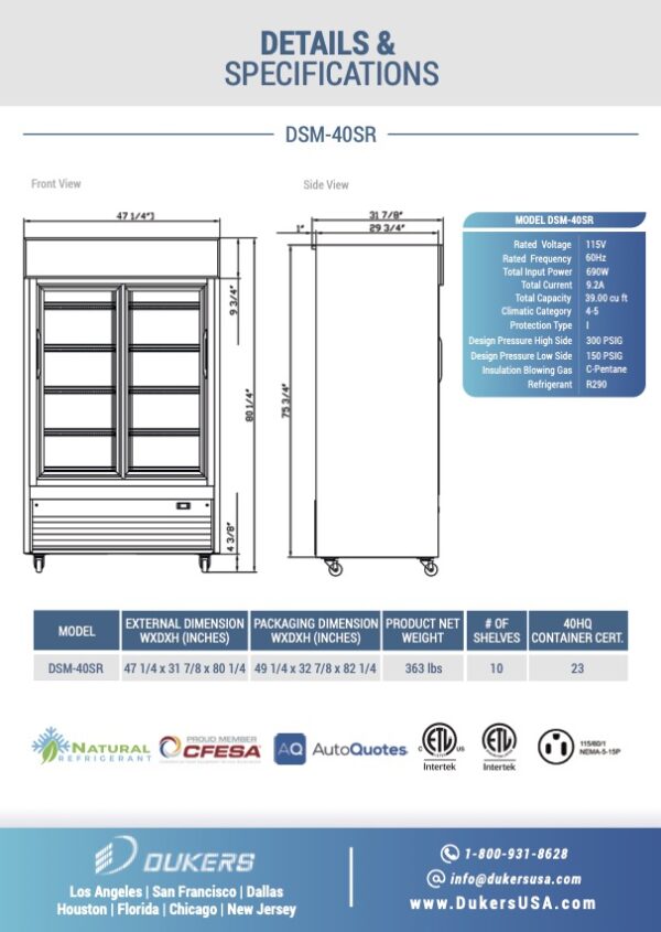 DSM-40SR Commercial Glass Sliding 2-Door Merchandiser Refrigerator in Black