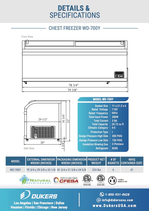 WD-700Y Commercial Chest Freezer in White